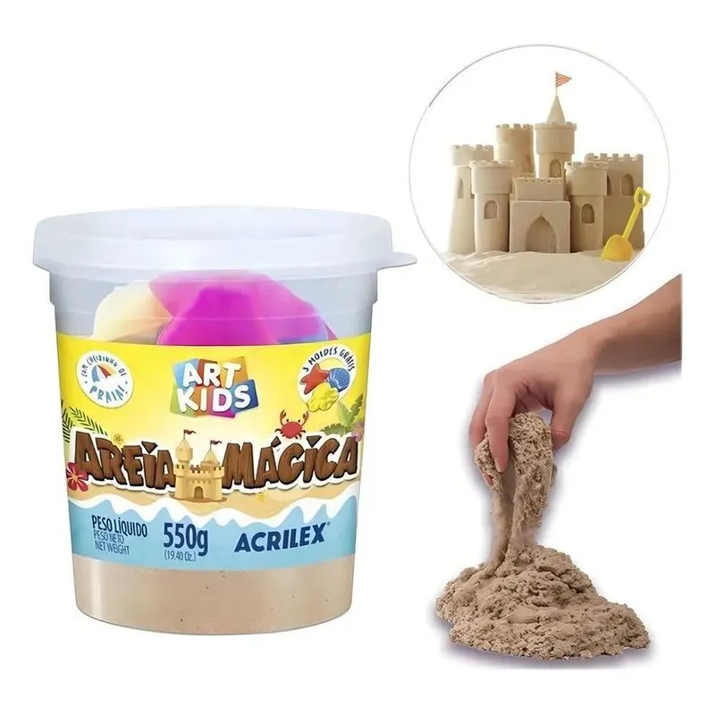 3x Areia Mágica Cinética Art Kids Natural 550g - Acrilex V/c