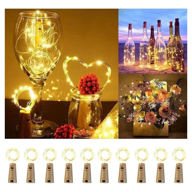 10 Kit Fios Luz De Fada String Light 20 2m Leds Rolha Decora