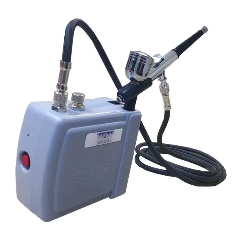 Aerografo Completo Mini Compressor Ar + Aerógrafo 0,3mm Cor