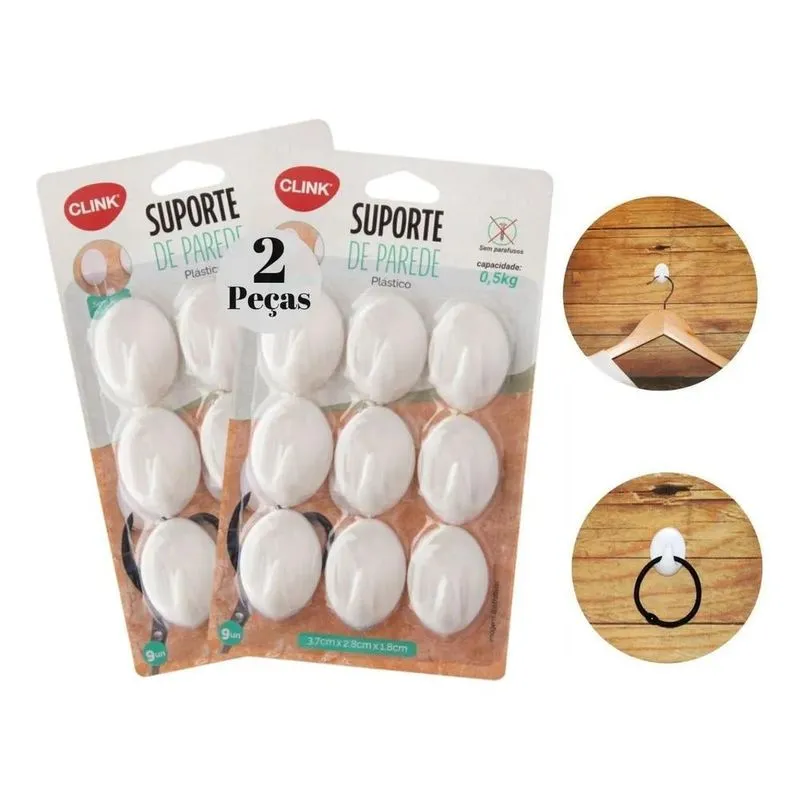 3x Kit 18 Gancho Parede Suporte Resistente Cola Cabide Multi