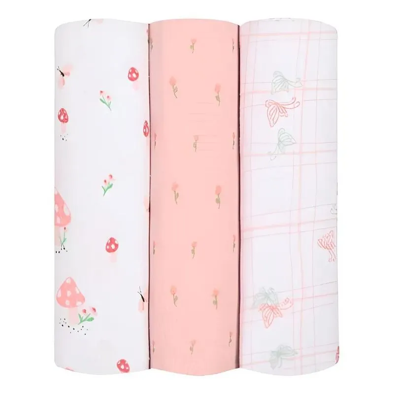 Kit 3 Cueiros Manta Flanelado Grande Bebê Algodão Menina Ros