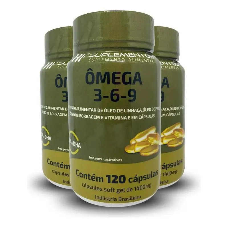 3x 3x Omega 3 6 9 Peixe Linhaça Borragem 120caps Hf Suplemen
