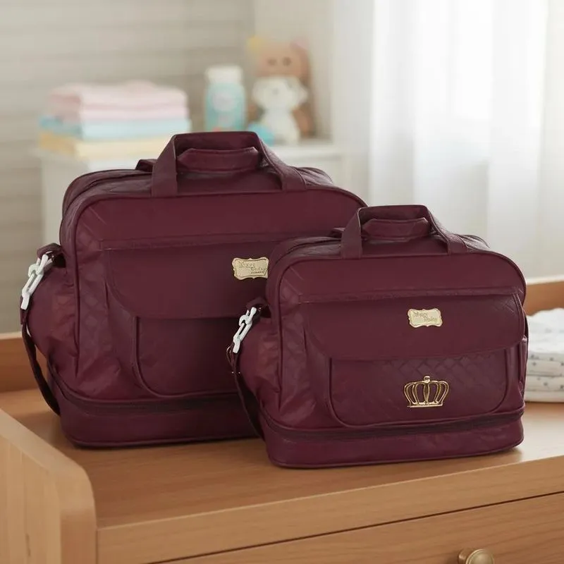 Kit Maternidade Bolsa E Frasqueira Menino Menina Bordô
