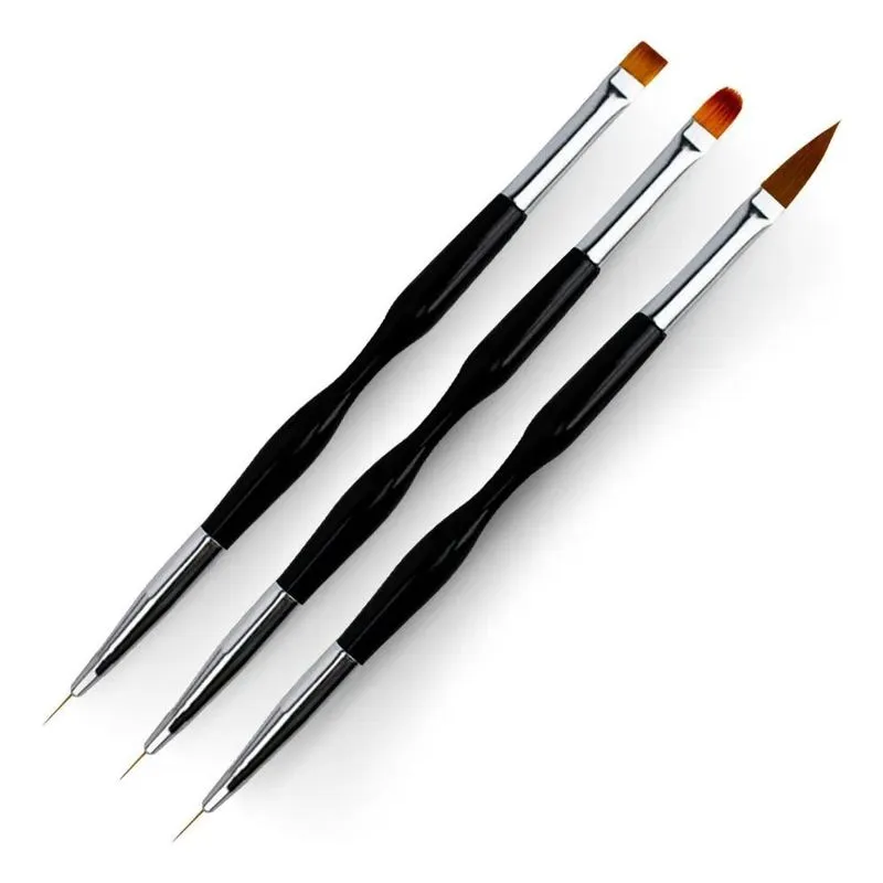 10x Kit 3 Pincéis 2 Pontas Unhas Gel Acrigel Decoração Mani