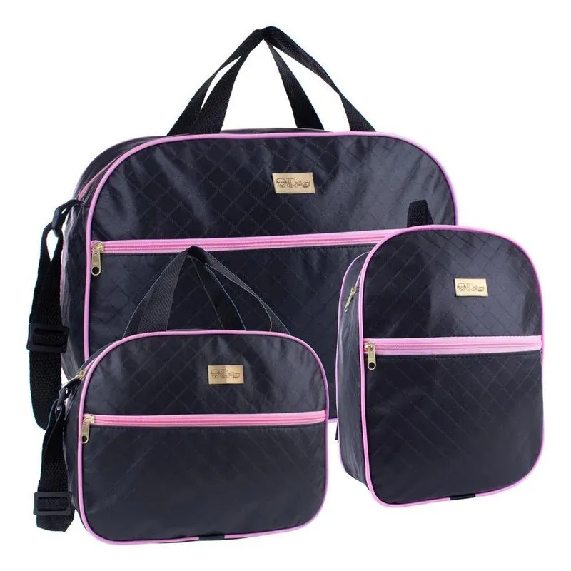 Kit Bolsa Maternidade 3 Peças De Coroa Menino M Preto Com Pi