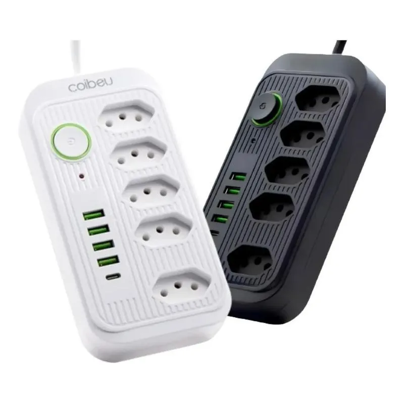 3x Filtro De Linha Extensão 2 Mts 5 Tomada 4 Usb 1 Tipo-c Ré