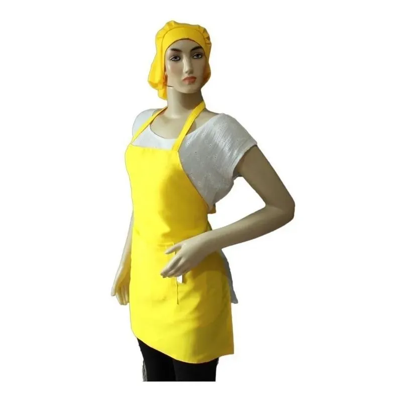 Kit Avental Oxford + Touca Gorro Cozinheiro Padaria C Amarel