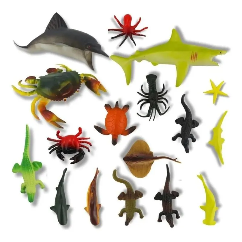 Kit Animais Marinhos Tubarão Baleia Animal Emborrachado Mar