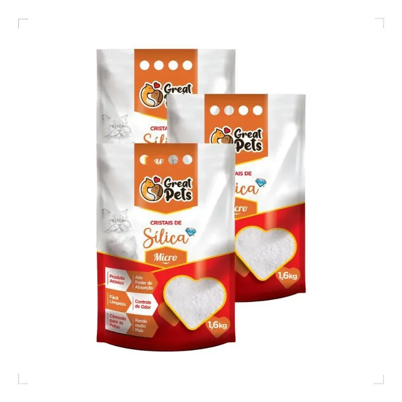 Kit 3 Areia Sílica Micro Cristais Para Gatos Great Pet 1, Fi
