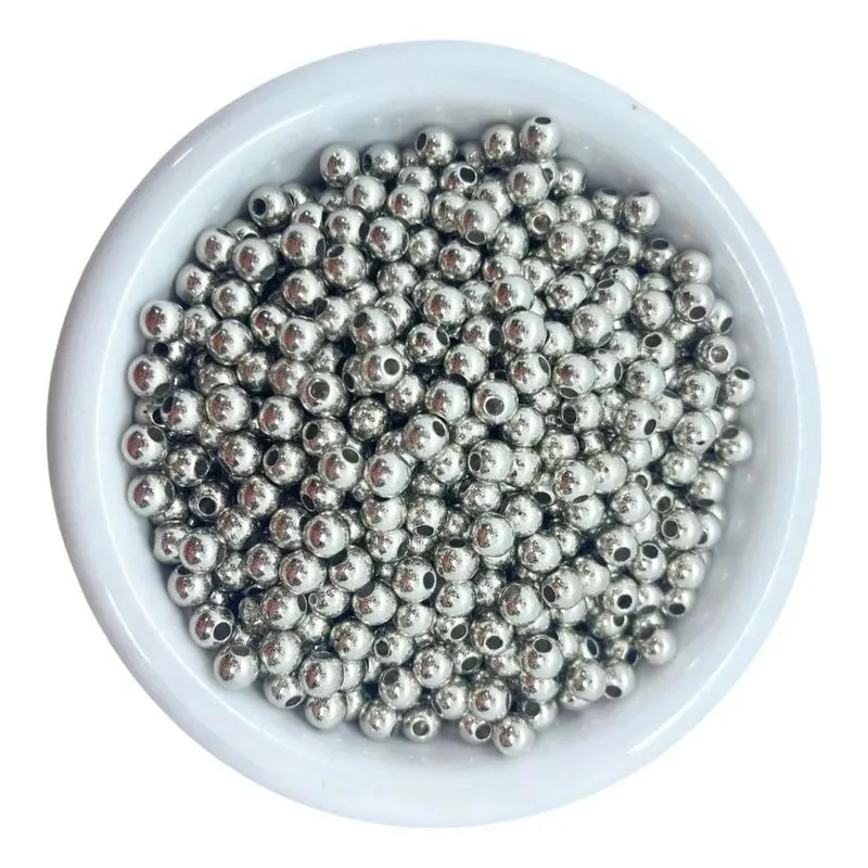 Miçanga Bolinha Abs Prateada 4mm 1.500pçs - 50g