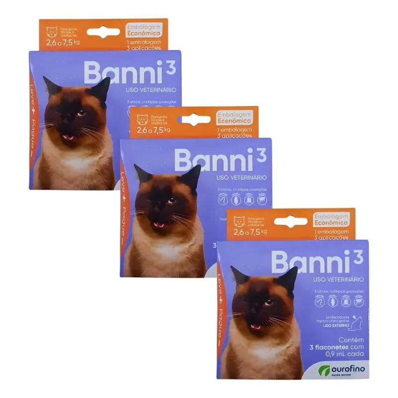 Kit 3 Caixas Com 9 Flaconetes Banni 2,6 A 7,5kg Sarna Pulga
