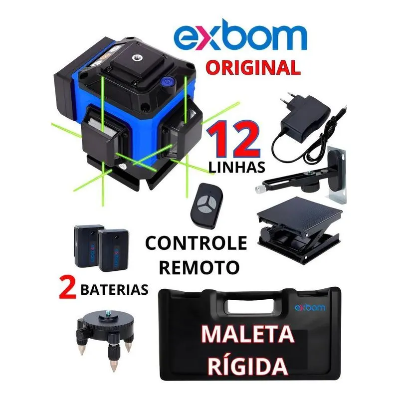 Nível Laser Exbom 12 Linhas Verde Com Maleta Recarregável