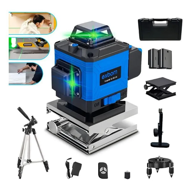 Nível A Laser 360º Verde 12 Linhas 3D Com Tripé Profissional