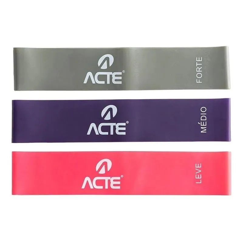 3x Kit 3 Peças Mini Band 3 Intensidades Rosa Roxo E Cinza Ac