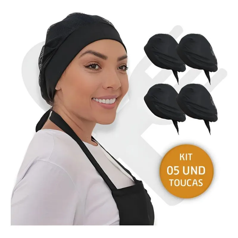 10x Kit Com 5 Touca Redinha Lavável Cozinha Restaurante Pad