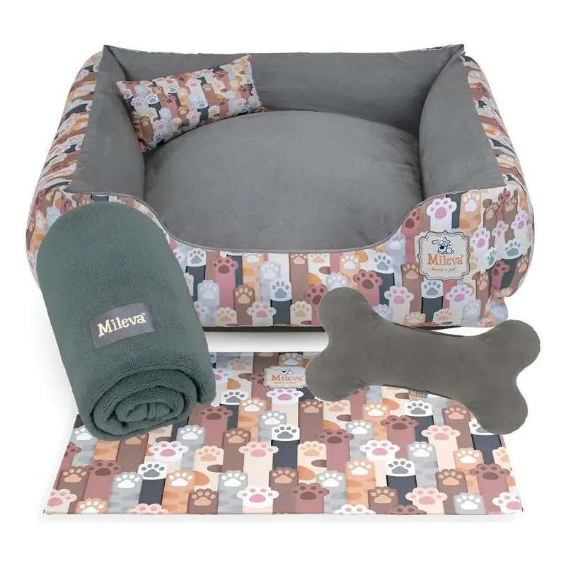 Kit Cama De Cachorros Gatos 5 Pçs Camurcinha Patinhas Cinza