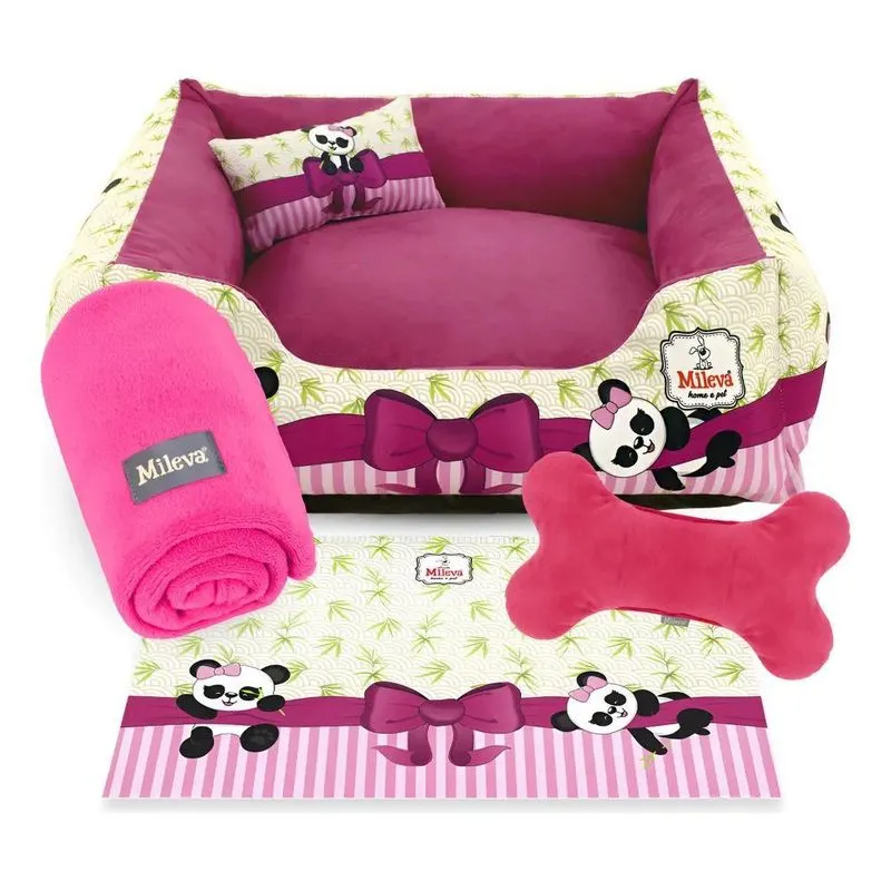 Kit Cama De Cachorros Gatos 5 Pçs Camurcinha Panda - Mé Pink