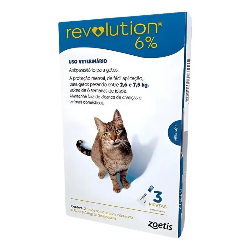 Antipulgas Para Gatos Revolution 6% Com 3 Pipetas Zoetis