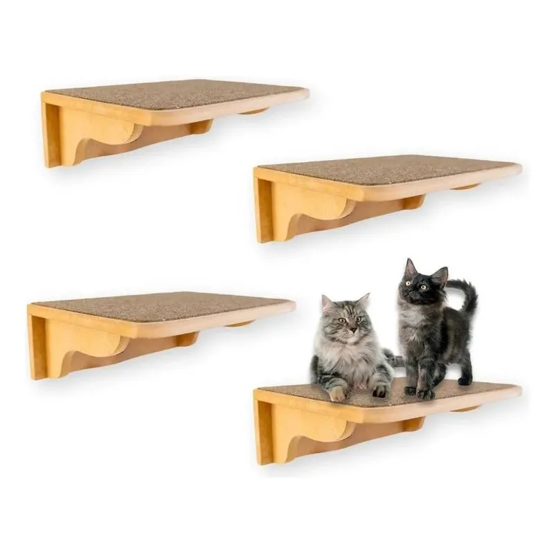 Kit Prateleira Para Gatos Tamanho G Carpete Marrom Claro