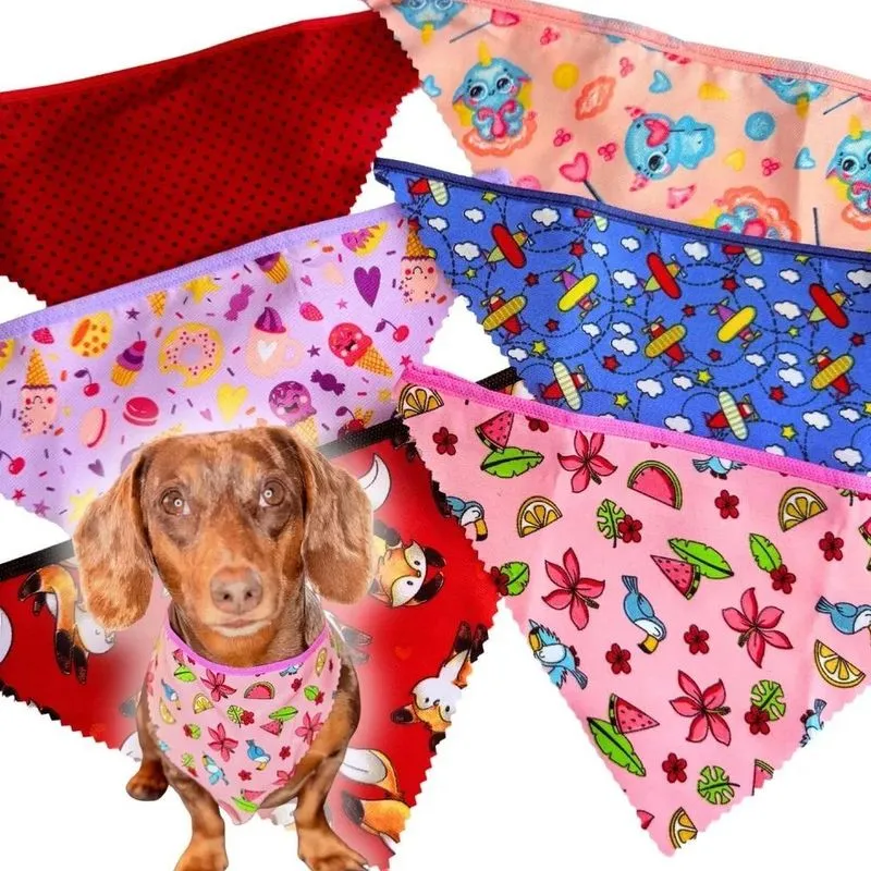 Kit 100 Bandanas Para Pets Cães E Gato Tricoline Pr Aleatóri