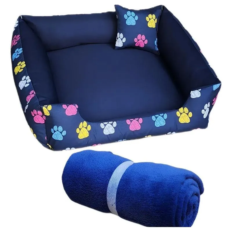 Cama De Cachorro Caminha E Manta Pet Para Cães G Azul-marinho