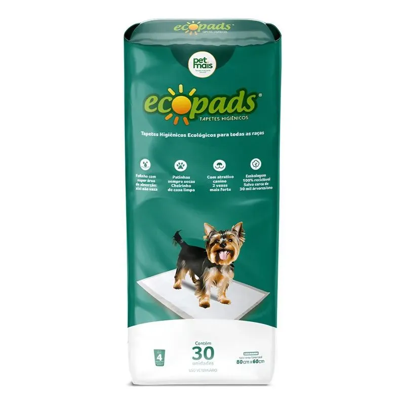 Tapete Higienico Ecopads 80x60 Cm Petmais - Com 30 Unidades