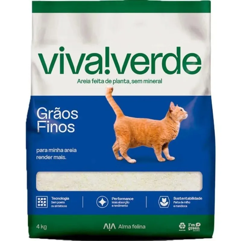 Areia Gato Viva Verde Para Gatos Limpeza Plena 4kg (fina)