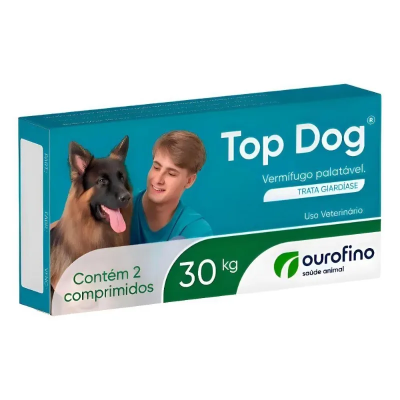 Vermífugo Top Dog Ourofino Cães Até 30kg Com 2 Comprimidos