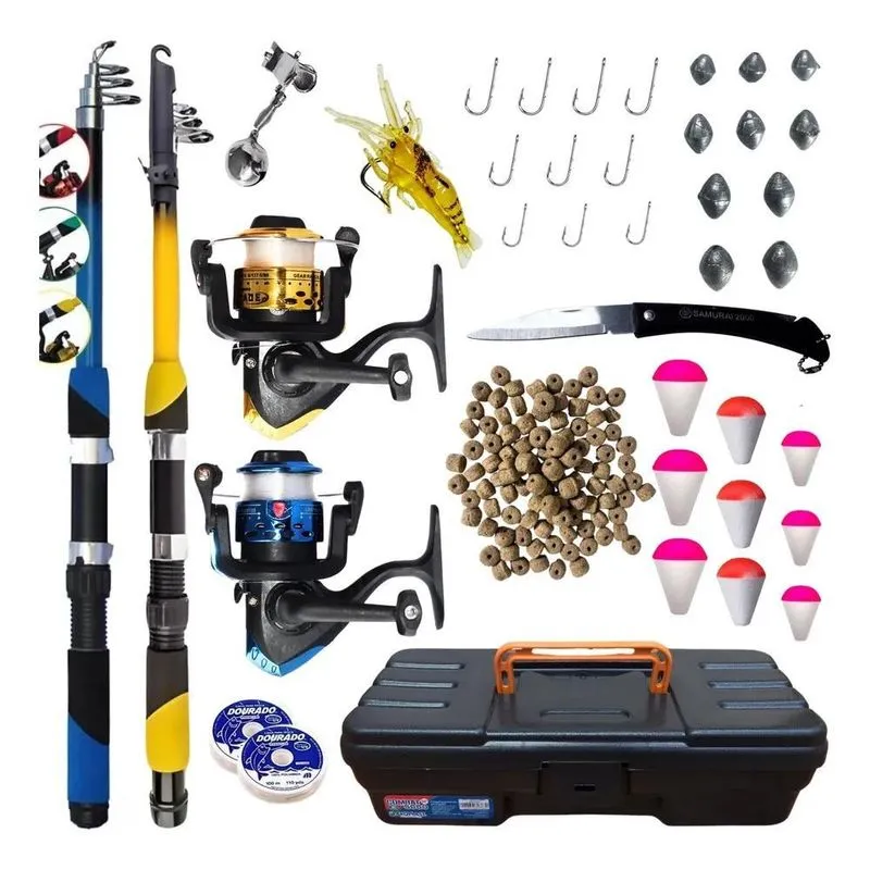Kit Pesca 2 Varas + 2 Molinetes Ultra Light + Acessórios