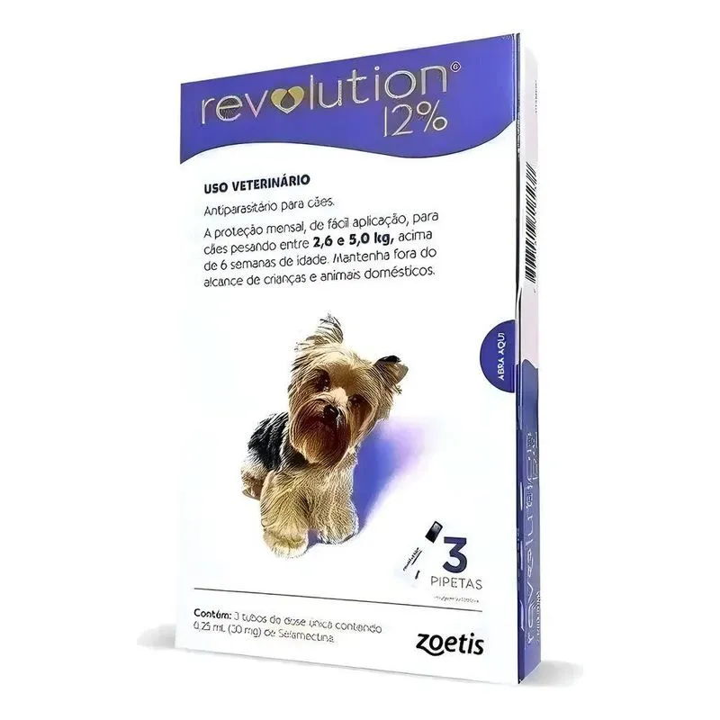 Antipulgas Revolution 12% Cães 2,6 A 5kg C/3 Pipetas