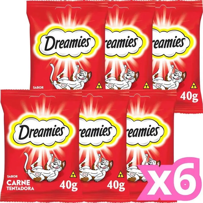 Kit 6 Petisco Dreamies Gatos Adultos 40g Carne Frango Sa Car
