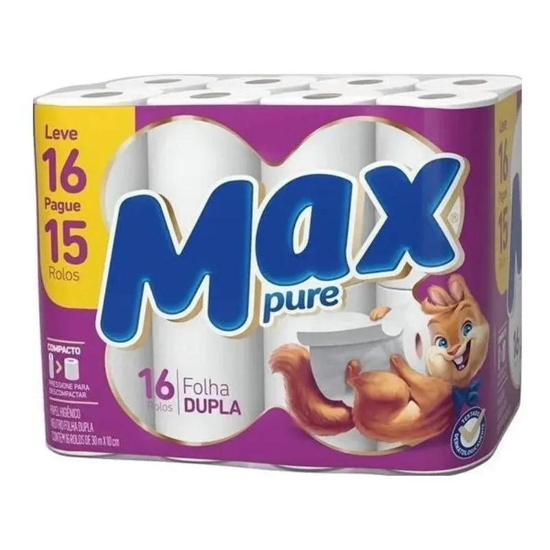 10x Max Pure Papel Higiênico Folha Dupla 30m 16 Und