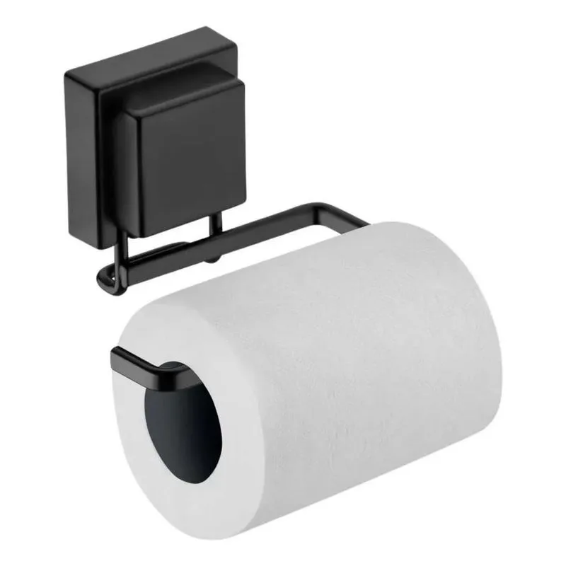 2x Suporte Porta Papel Higiênico Banheiro Ventosa Preto Fosc