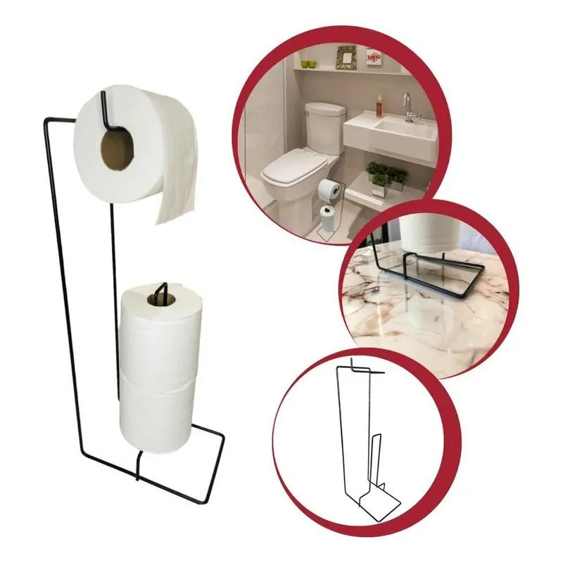 2x Suporte Para Papel Higiênico De Chão 3 Rolos Preto Premiu
