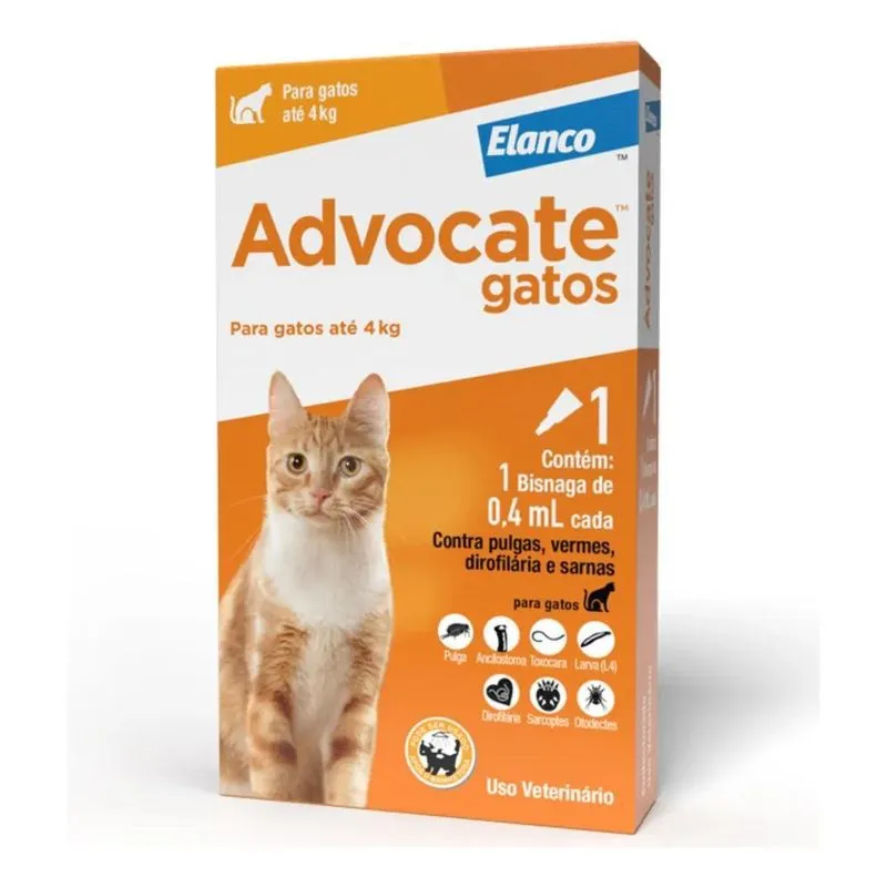 10x Antipulgas Advocate Para Gatos Até 4 Kg 1 Pipeta De 0,4