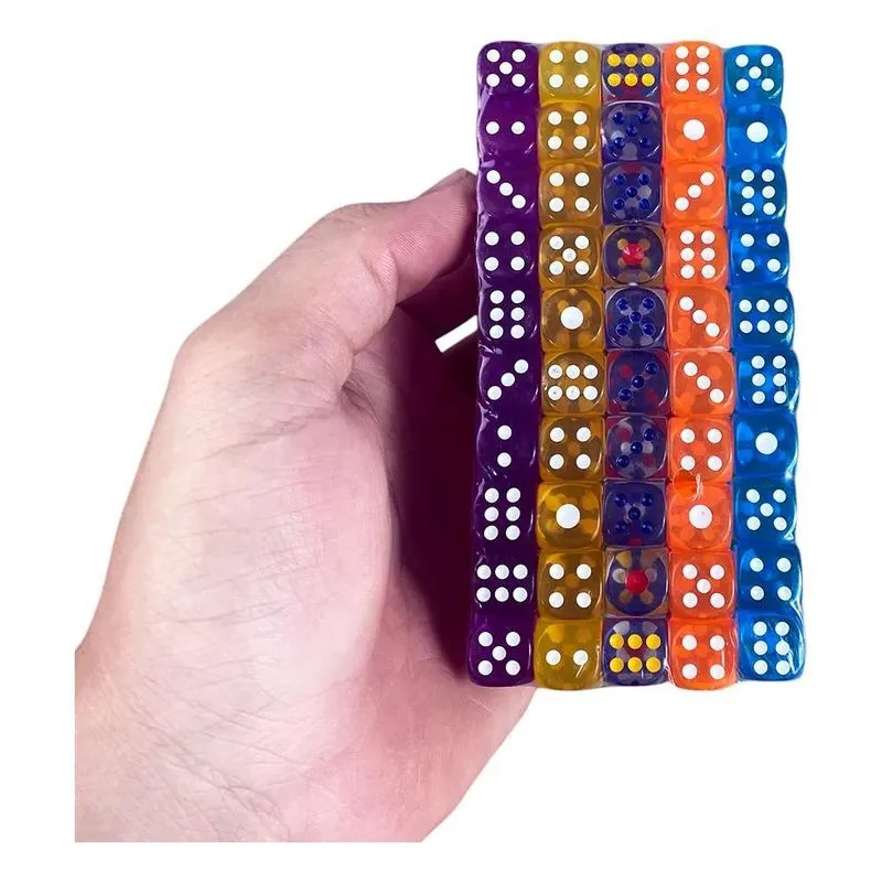 5x Kit 100 Dados D6 Translúcidos Para Jogos Rpg E Tabuleiro