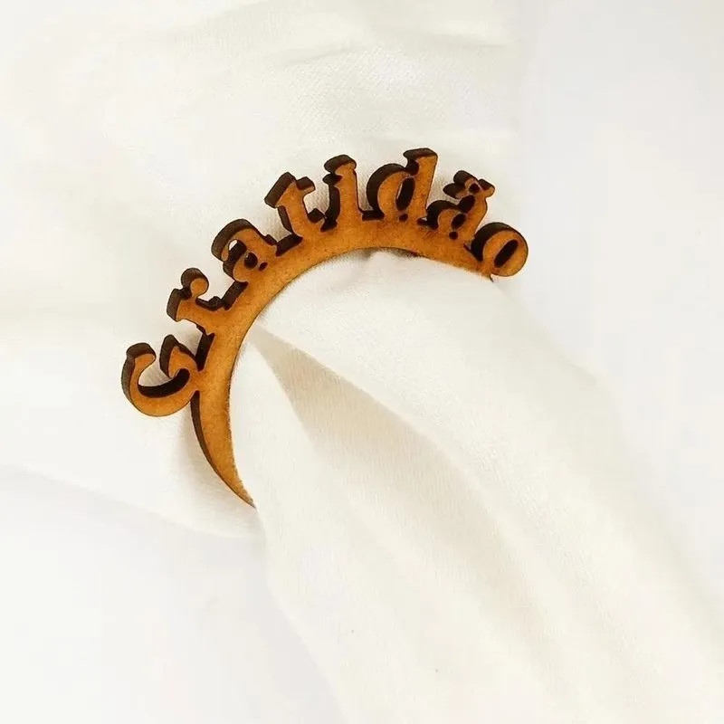 Porta Guardanapo Prendedor Anel Mdf Gratidão Mesa Posta 12un