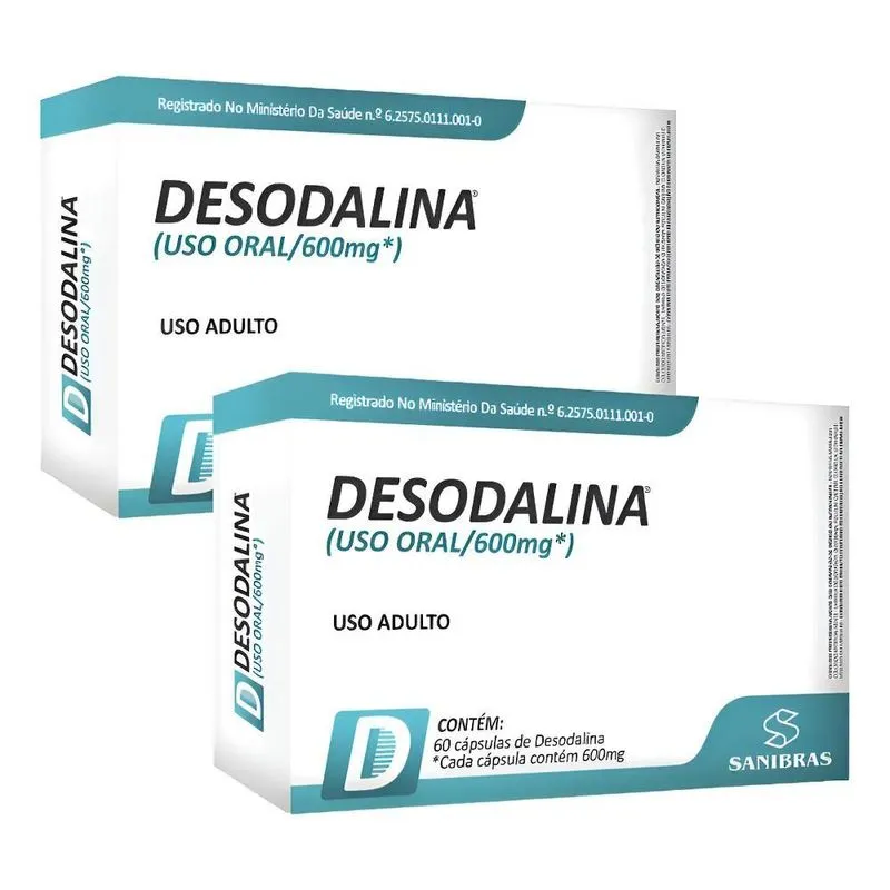 Combo 2x Desodalina 600mg 60 Cáps - Kit Sanibras Sabor Neutr