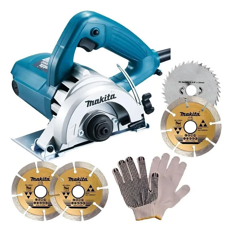 2x Serra Mármore 4.3/8 4100nh3z Makita + 4 Discos + Luva
