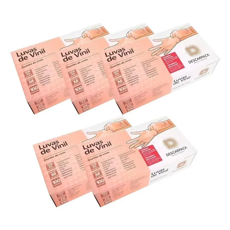 Luva Vinil Sem Pó Descartável Kit 5 Caixas 500un Descarpack