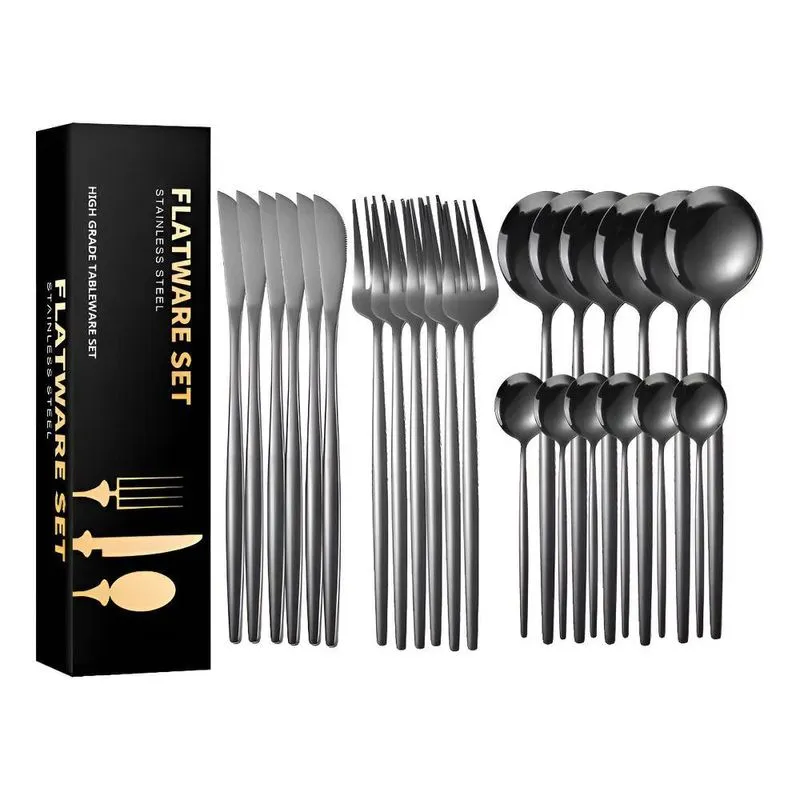 24pcs Conjunto De Talheres De Aço Luxo Inoxidável Preto