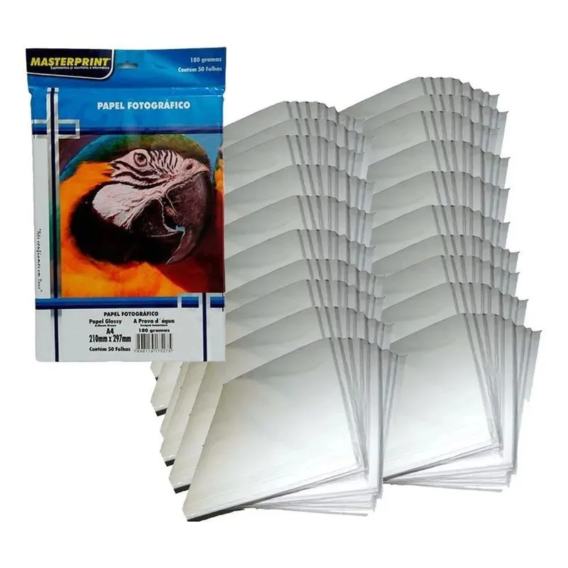 Papel Foto Glossy 180g A4 Masterprint 1000 Folhas Brilhante