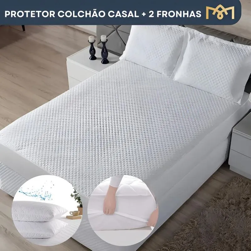 Kit Protetor Colchão Casal Padrão Matelado Impermeável Antiá