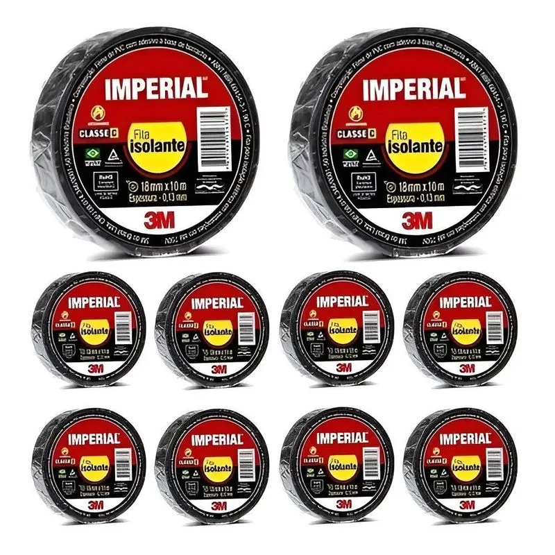 3M Imperial Rolos Fita Isolante Cor Preto 10m X 18mm Kit 10