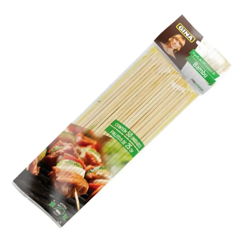 10x Espetos De Bambu Gina Para Churrasco Doces Crepe 25cm 5