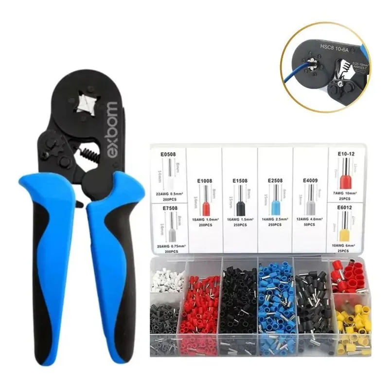 10x Kit Alicate Crimpar Prensar Fio Com 1200 Terminais Ilhós