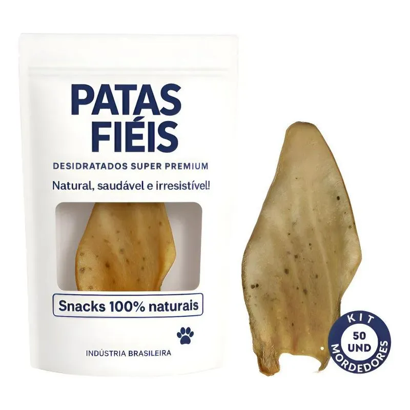 Kit 50 Mordedor Orelha Bovina Desidratado Defumado Natural
