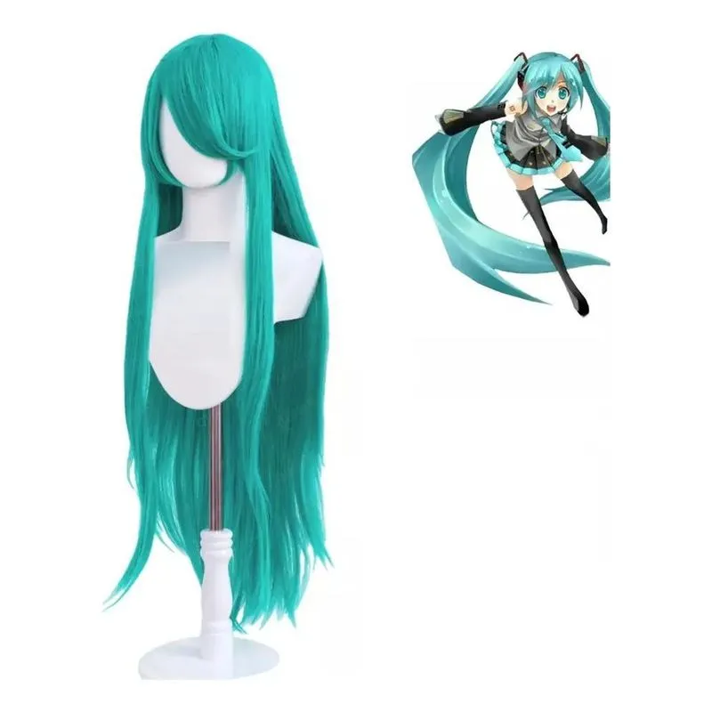 Peruca Anime Cosplay Hatsune Miku Verde Mar 1 Metro + Touca