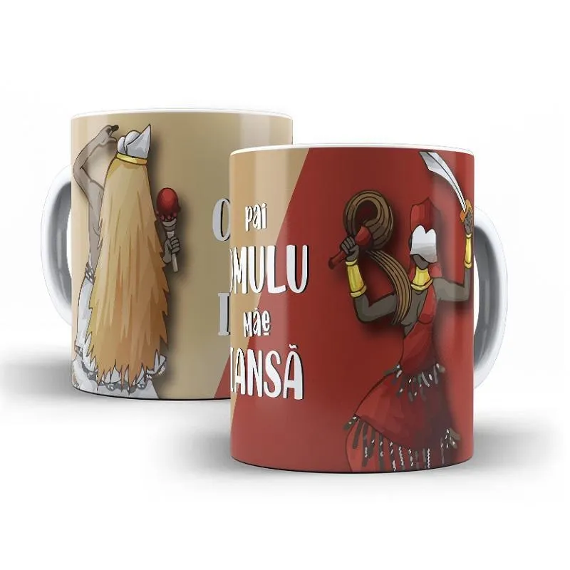 Caneca Porcelana Umbanda Candomblé Orixás Omulu E Iansã
