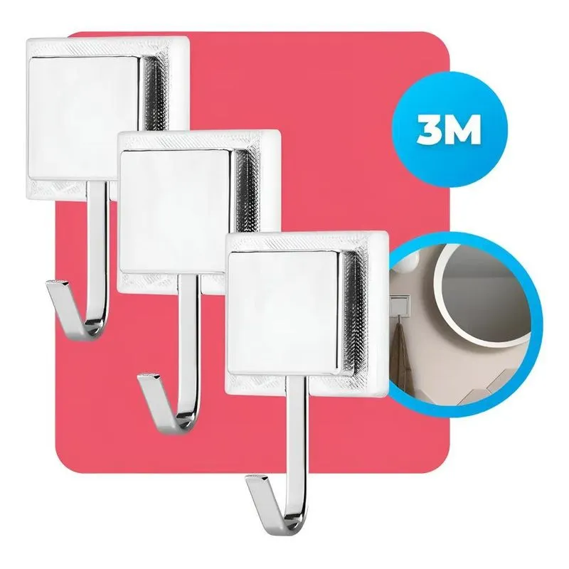 Kit 3 Gancho Cabide Cabideiro Suporte Toalheiro Porta Toalha